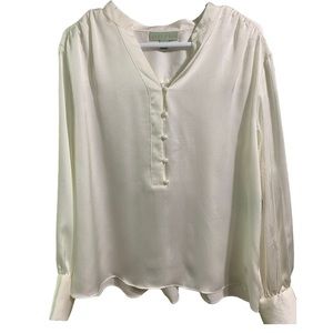 Ryegrass 3/4 Sleeve Button Up Blouse Top Button Cuffs Long Sleeve Cream Large